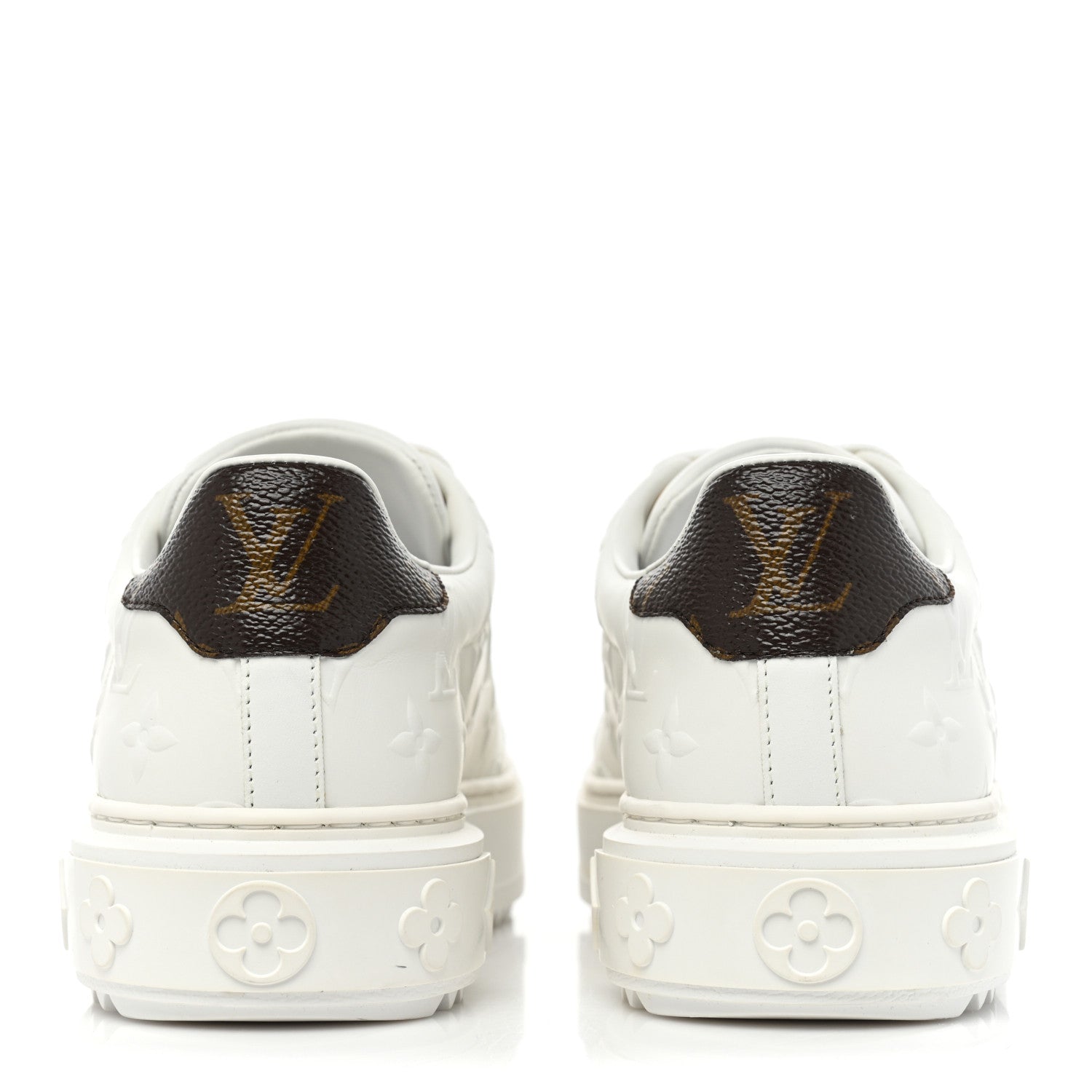 Louis Vuitton Lambskin Embossed Monogram Time Out Sneakers 38 White 4 of 11
