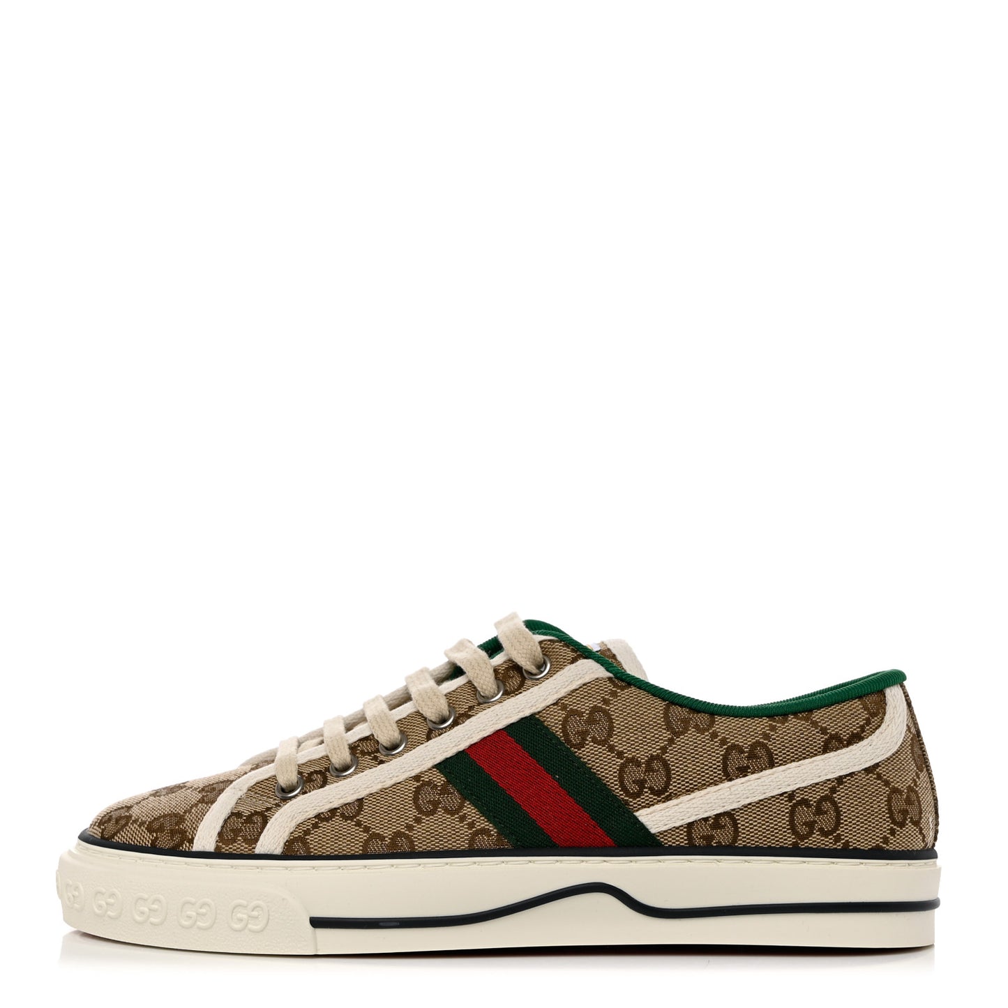 GG Monogram Web Womens 1977 Tennis Sneakers 38 Beige Ebony Mystic White