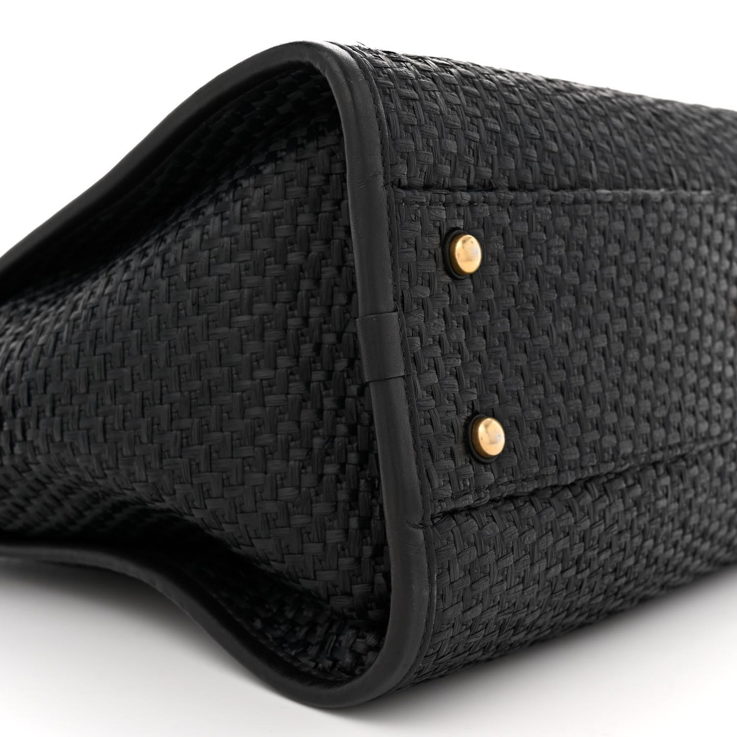 Straw Raffia Calfskin Chain Small Deauville Tote Black