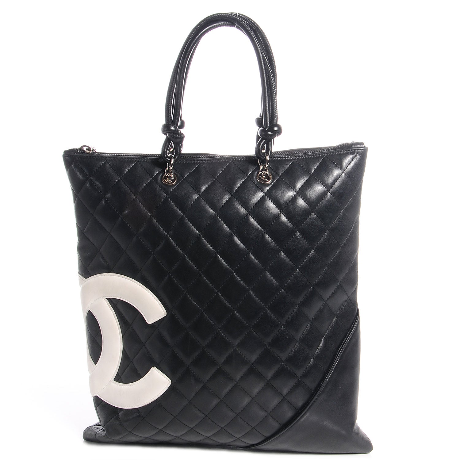 Chanel Calfskin Quilted Cambon Flat Tote Black White 1 of 8
