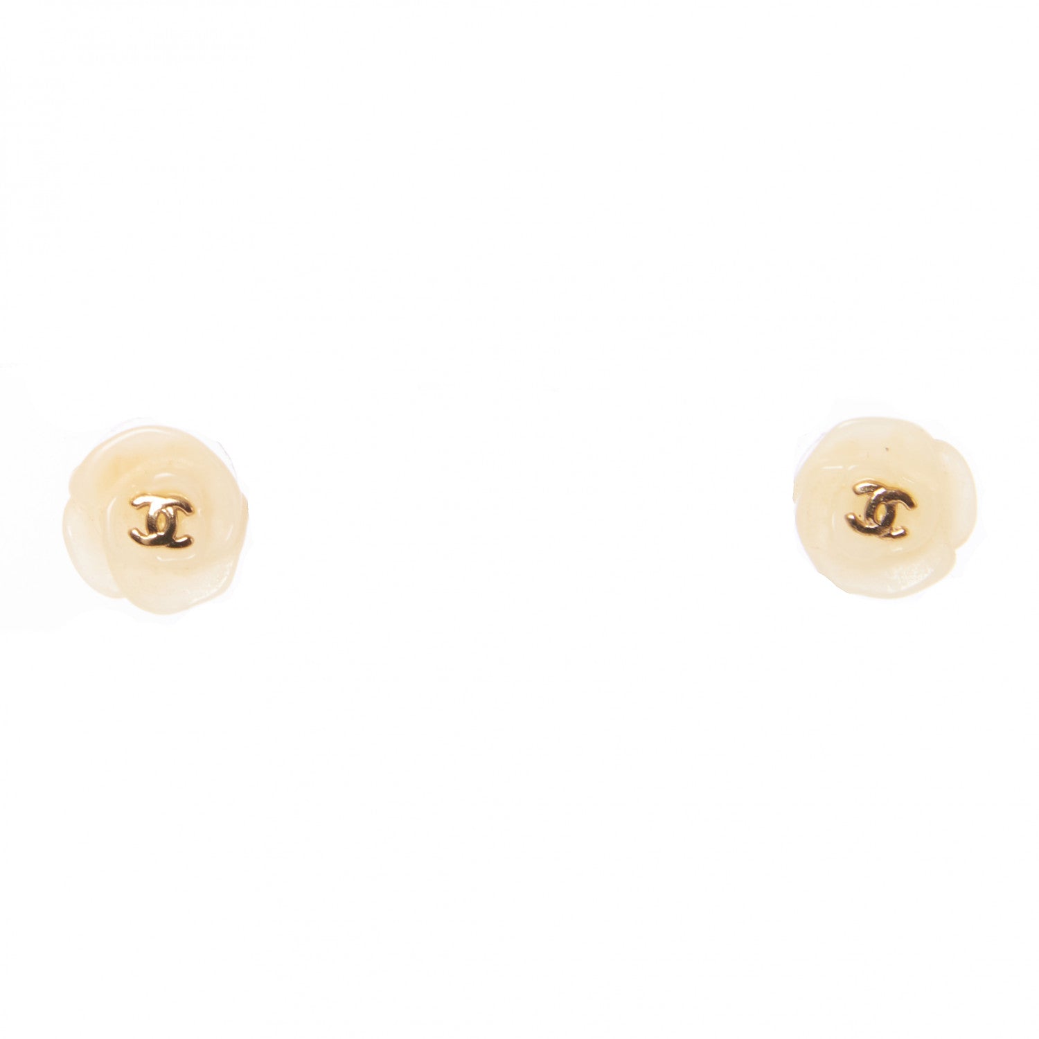 Chanel Resin CC Camellia Earrings Beige 1 of 7