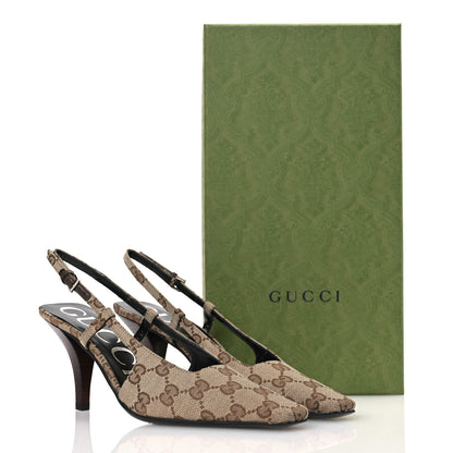 Gucci Monogram Malga Kid Square G 75mm Slingback Pumps 35 Beige Ebony New Acero 15 of 15