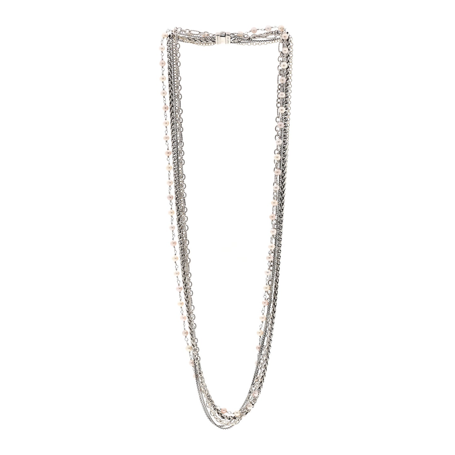 Sterling Silver 18K Yellow Gold Cultured Pearl Multi Chain Necklace