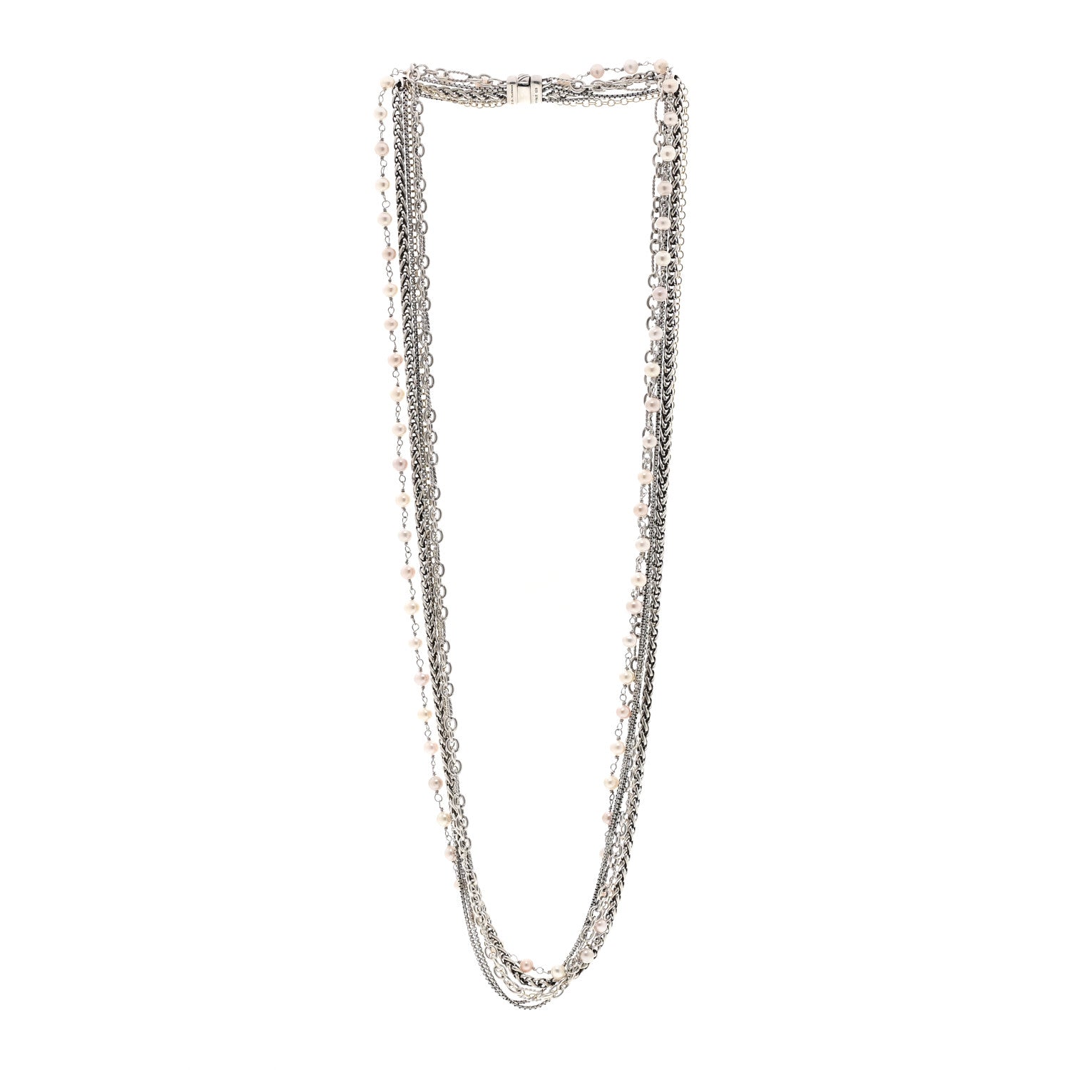 David Yurman Sterling Silver 18K Yellow Gold Cultured Pearl Multi Chain Necklace 3 of 5