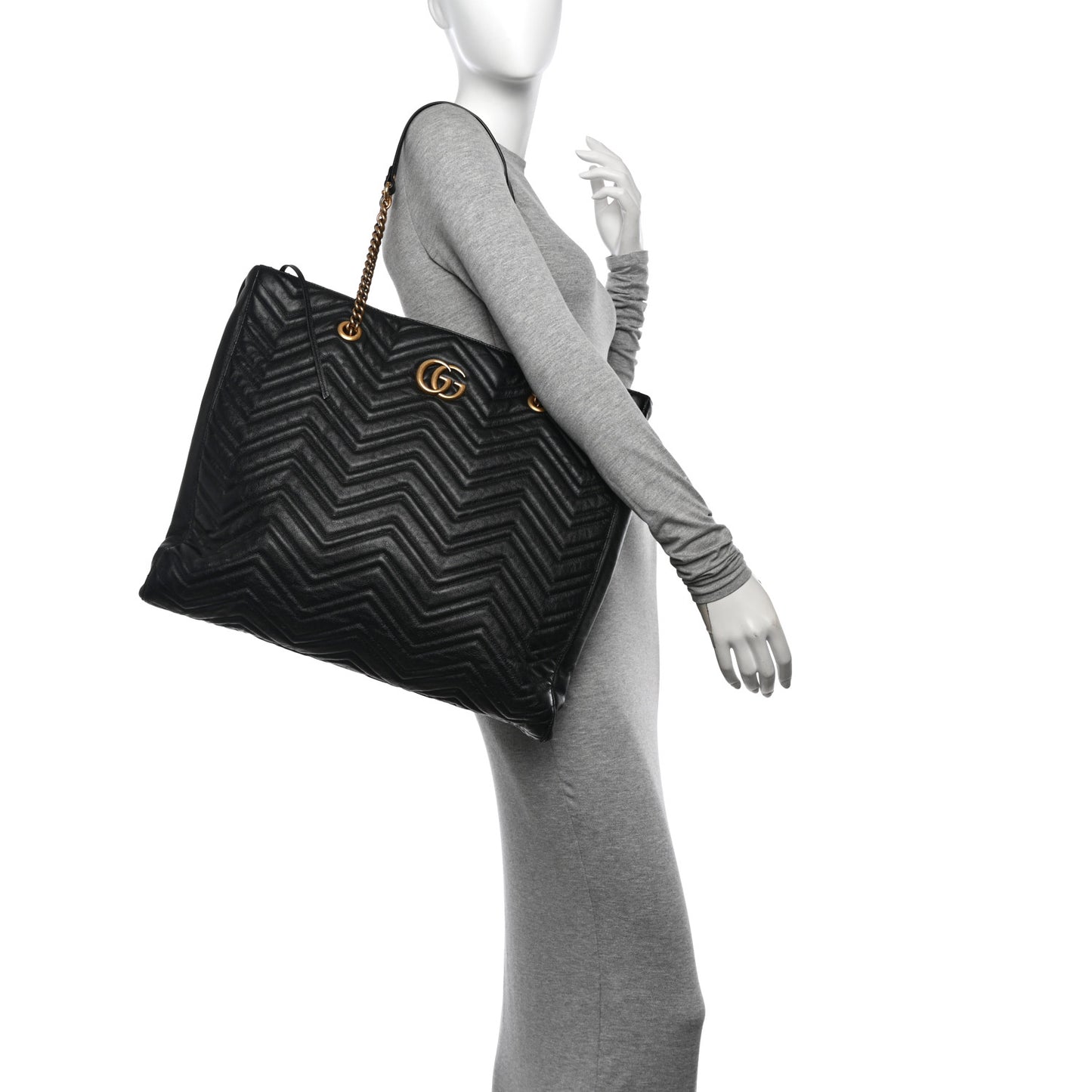 Azalea Calfskin Matelasse Large GG Marmont Slim Tote Black