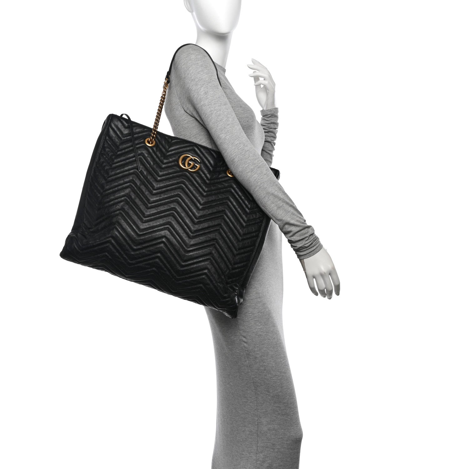 Gucci Azalea Calfskin Matelasse Large GG Marmont Slim Tote Black 2 of 12