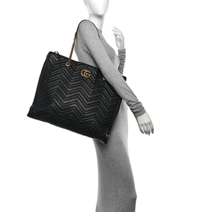 Gucci Azalea Calfskin Matelasse Large GG Marmont Slim Tote Black 2 of 12