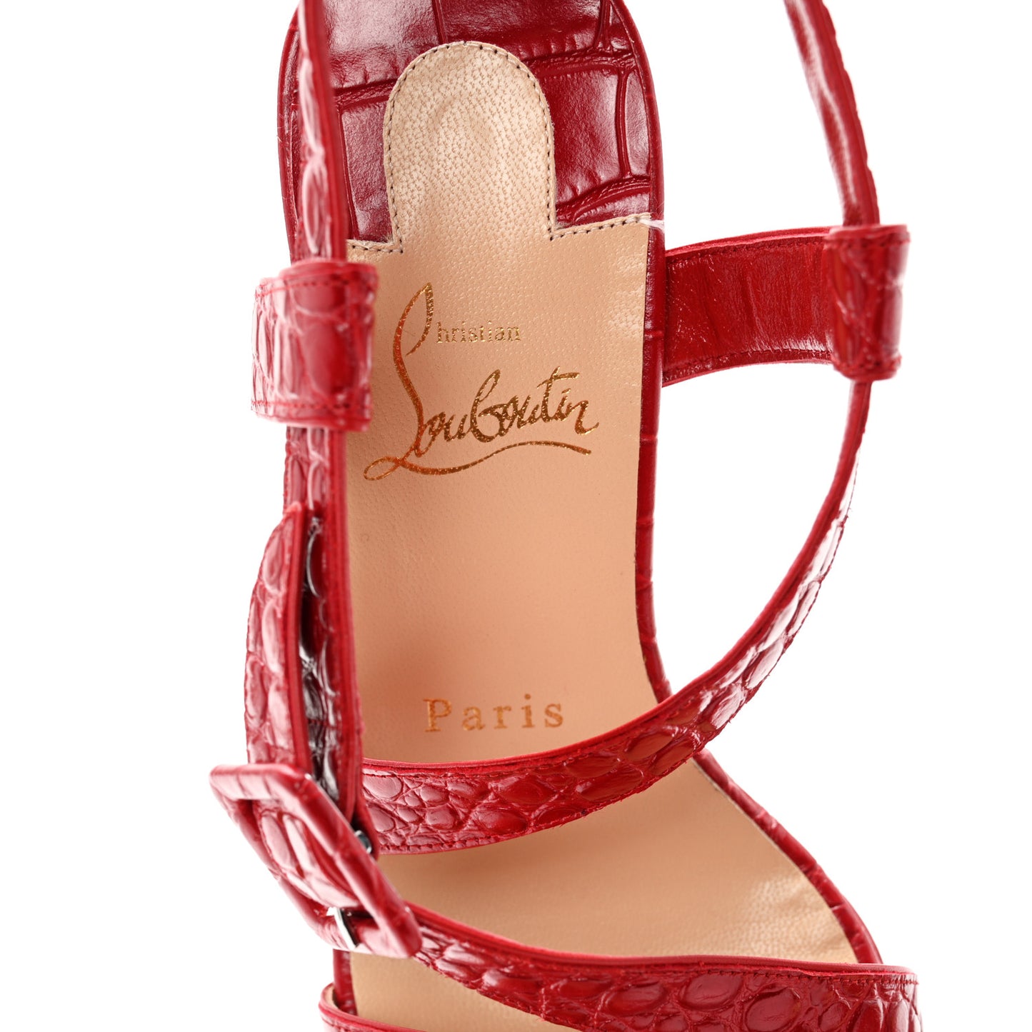 Calfskin Alligator Embossed Selima 130 Sandals 37.5 Red