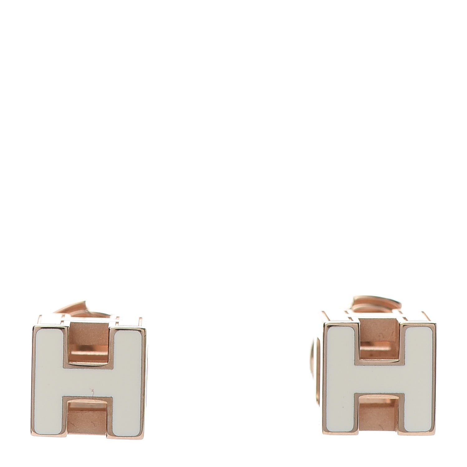 Hermes Rose Gold Plated Cage d'H Earrings White 1 of 5