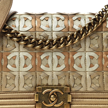 Chanel Metallic Lambskin Medium Golden CC Boy Flap Dark Gold 11 of 12