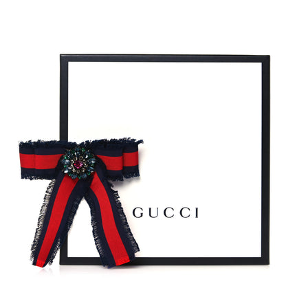 Gucci Grosgrain Web Crystal Bow Brooch Blue Red 6 of 6