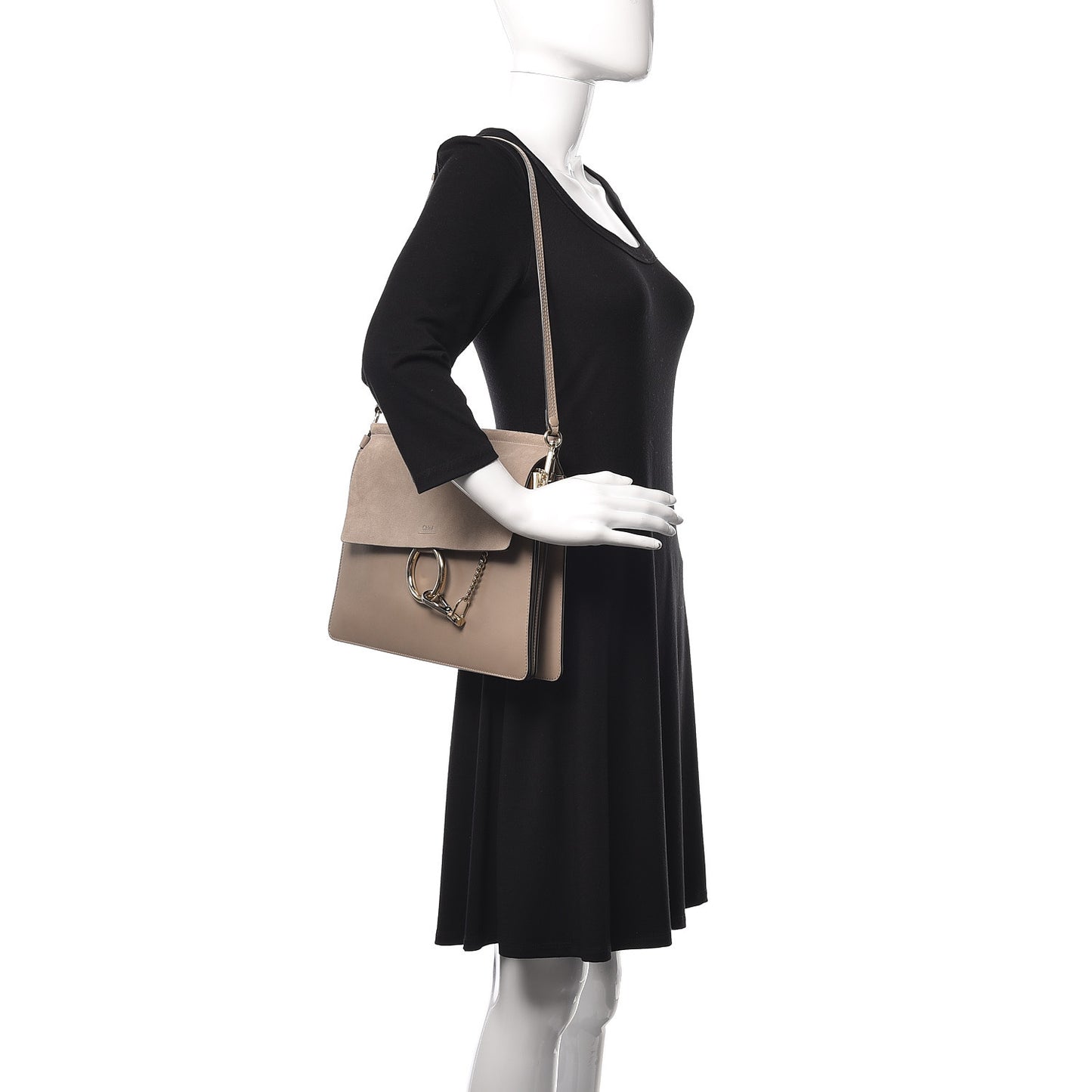 Calfskin Suede Medium Faye Shoulder Bag Motty Grey