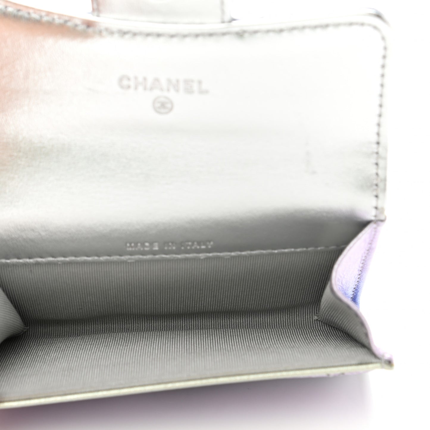 Gradient Metallic Calfskin Quilted Flap Card Holder Wallet Silver Blue Yellow Purple
