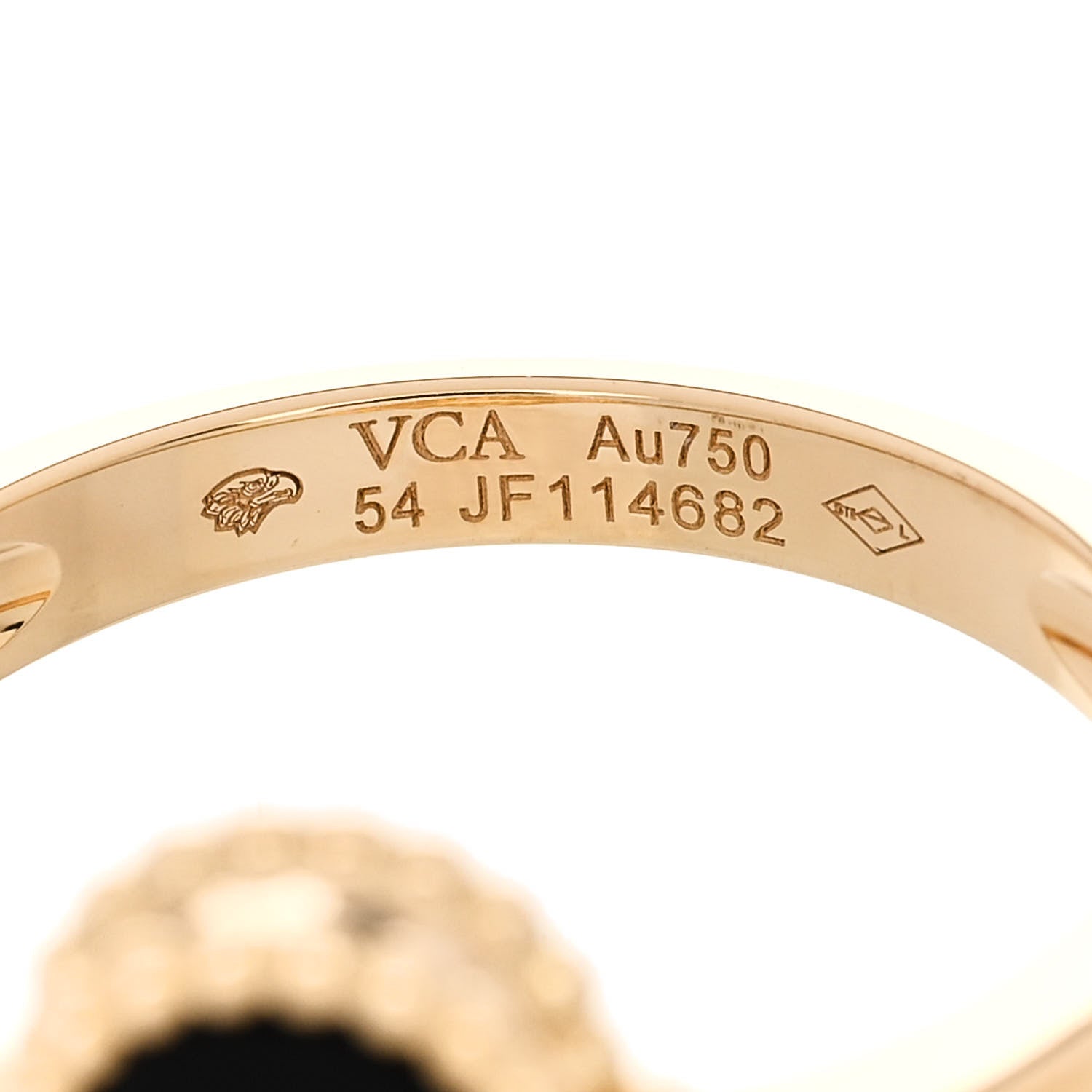 Van Cleef & Arpels 18K Yellow Gold Diamond Black Onyx Vintage Alhambra Ring 54 7 5 of 6