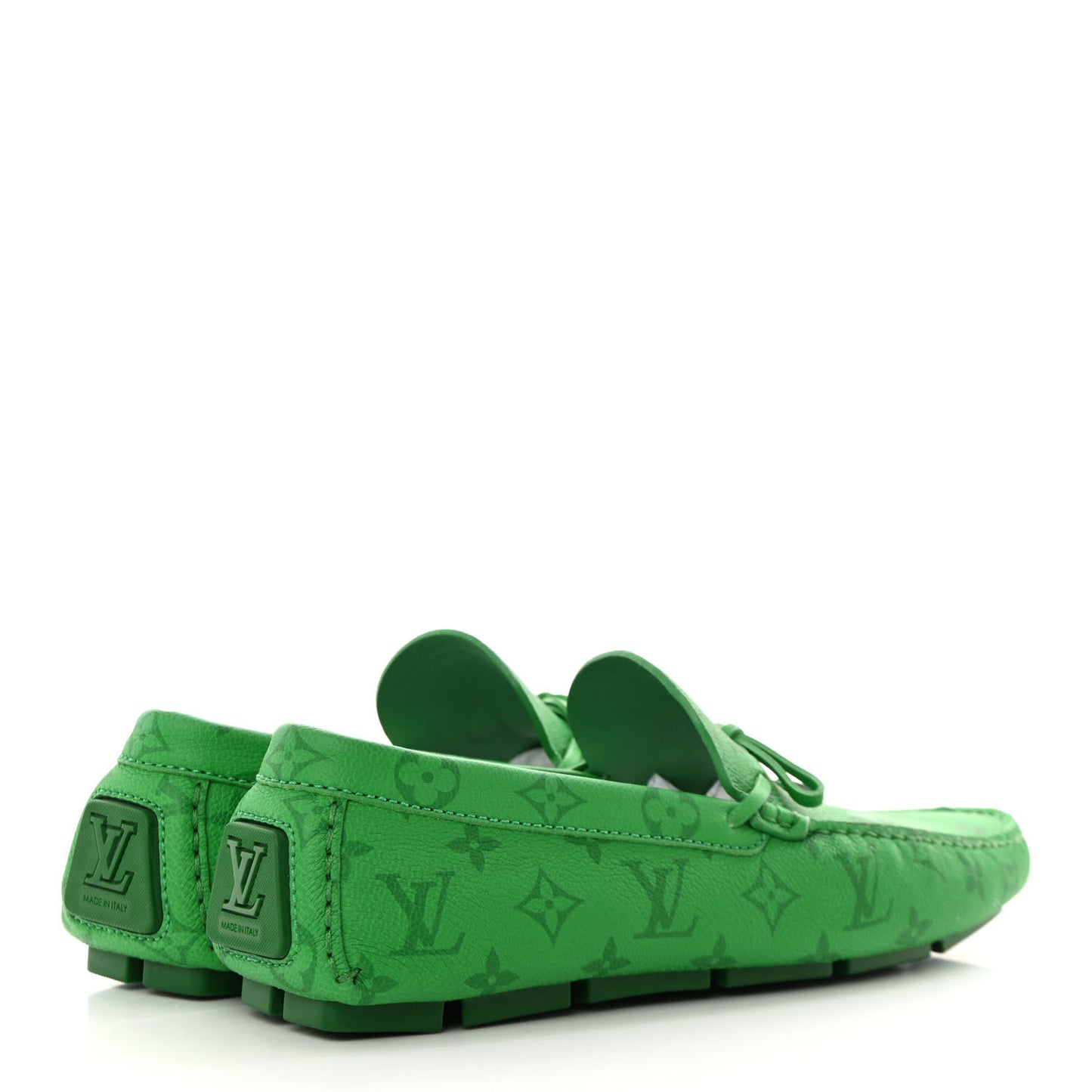Grained Calfskin Monogram Mens Driver Moccasin Loafers 10 Green