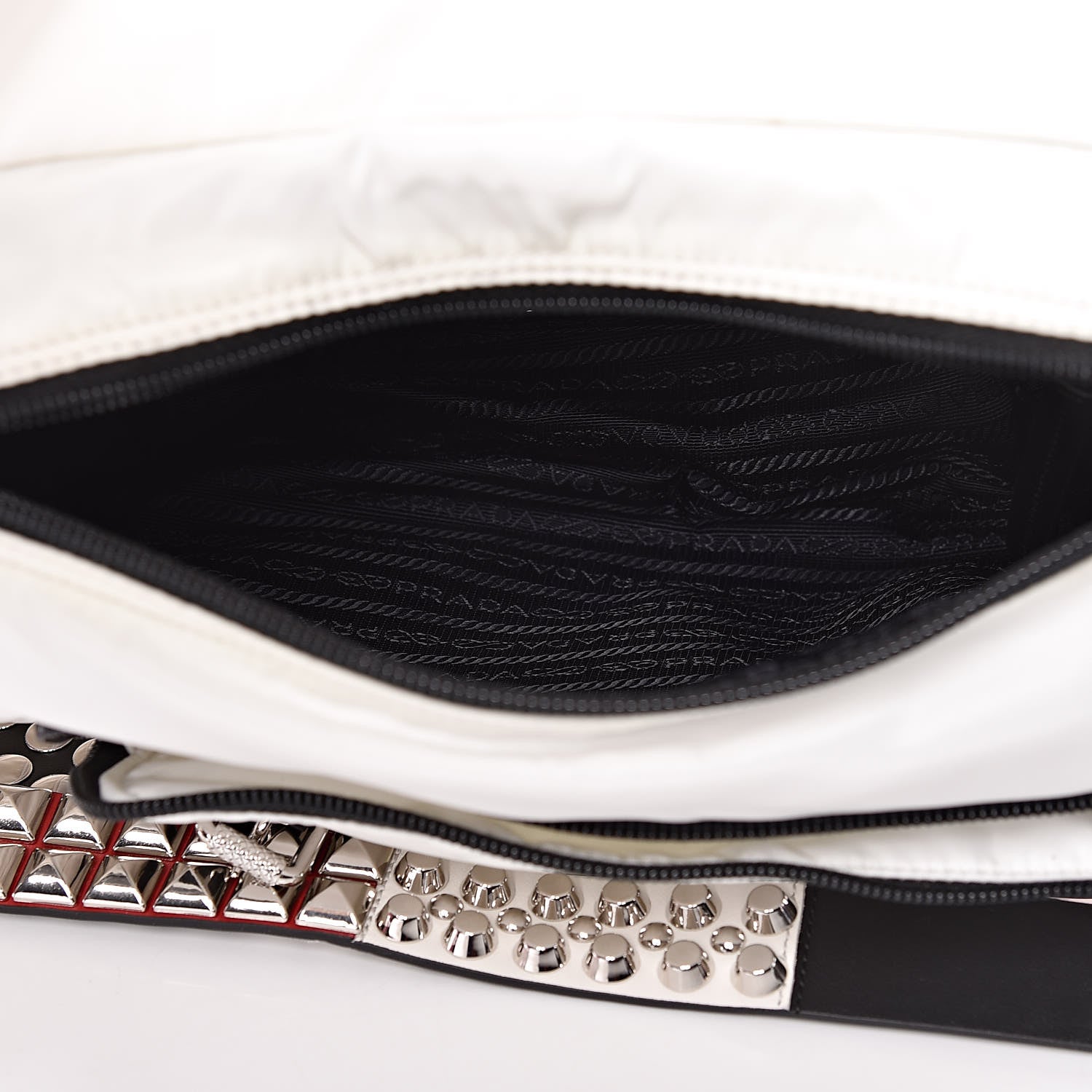 Prada Nylon New Vela Studded Messenger White Fuoco 7 of 12