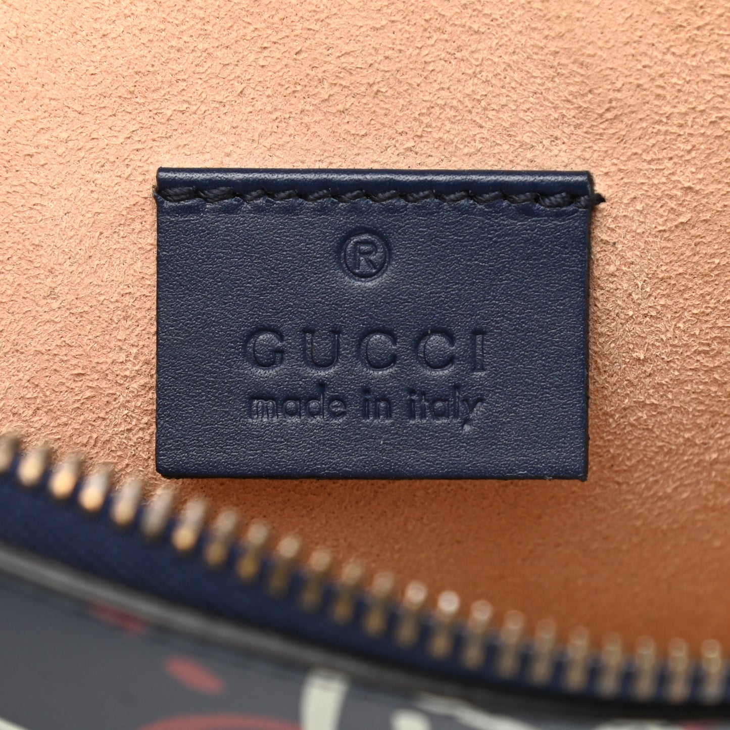 Calfskin GucciGhost Print Pouch Blue Agata Hibiscus Red