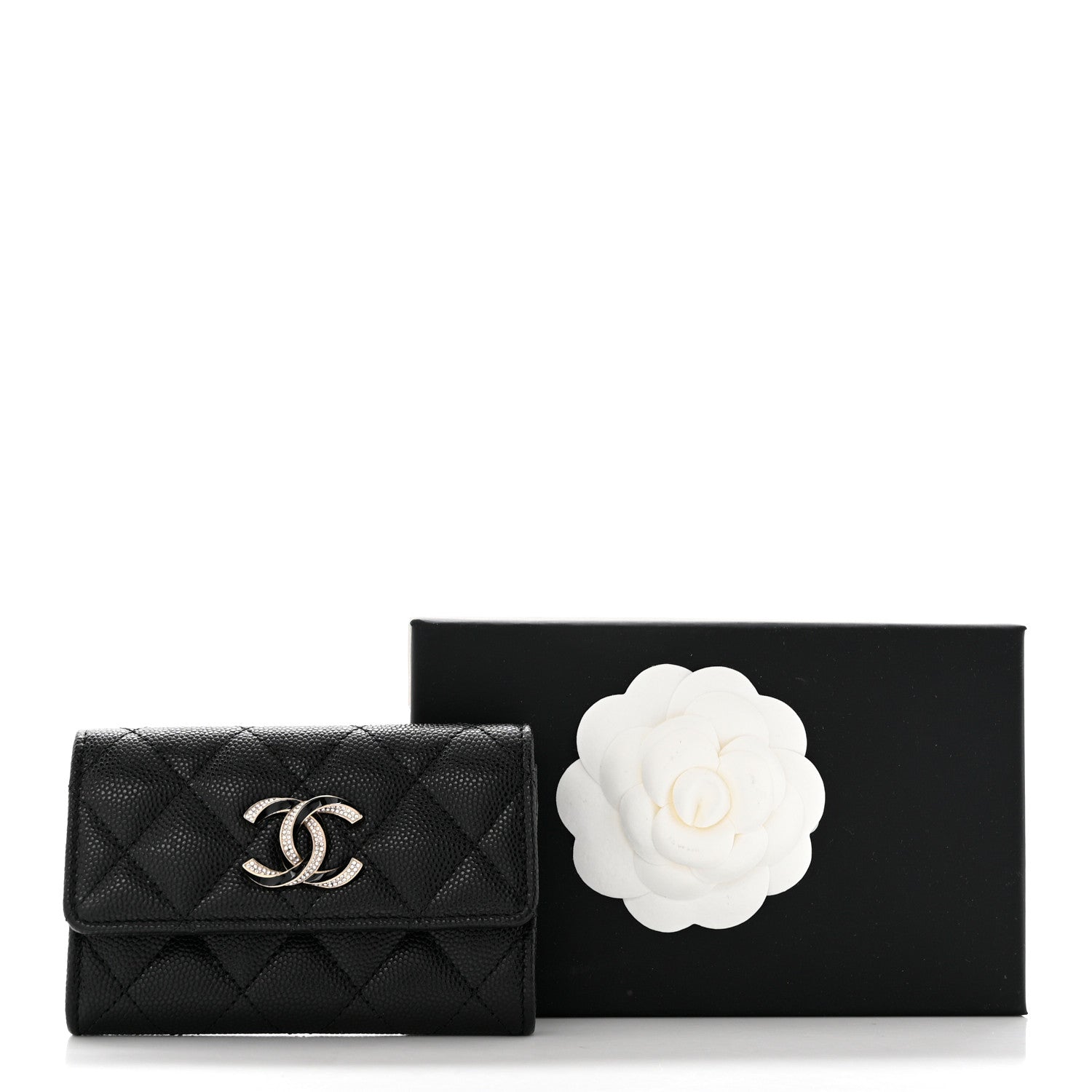 Chanel Caviar Quilted Crystal Enamel CC Flap Card Holder Black 8 of 8