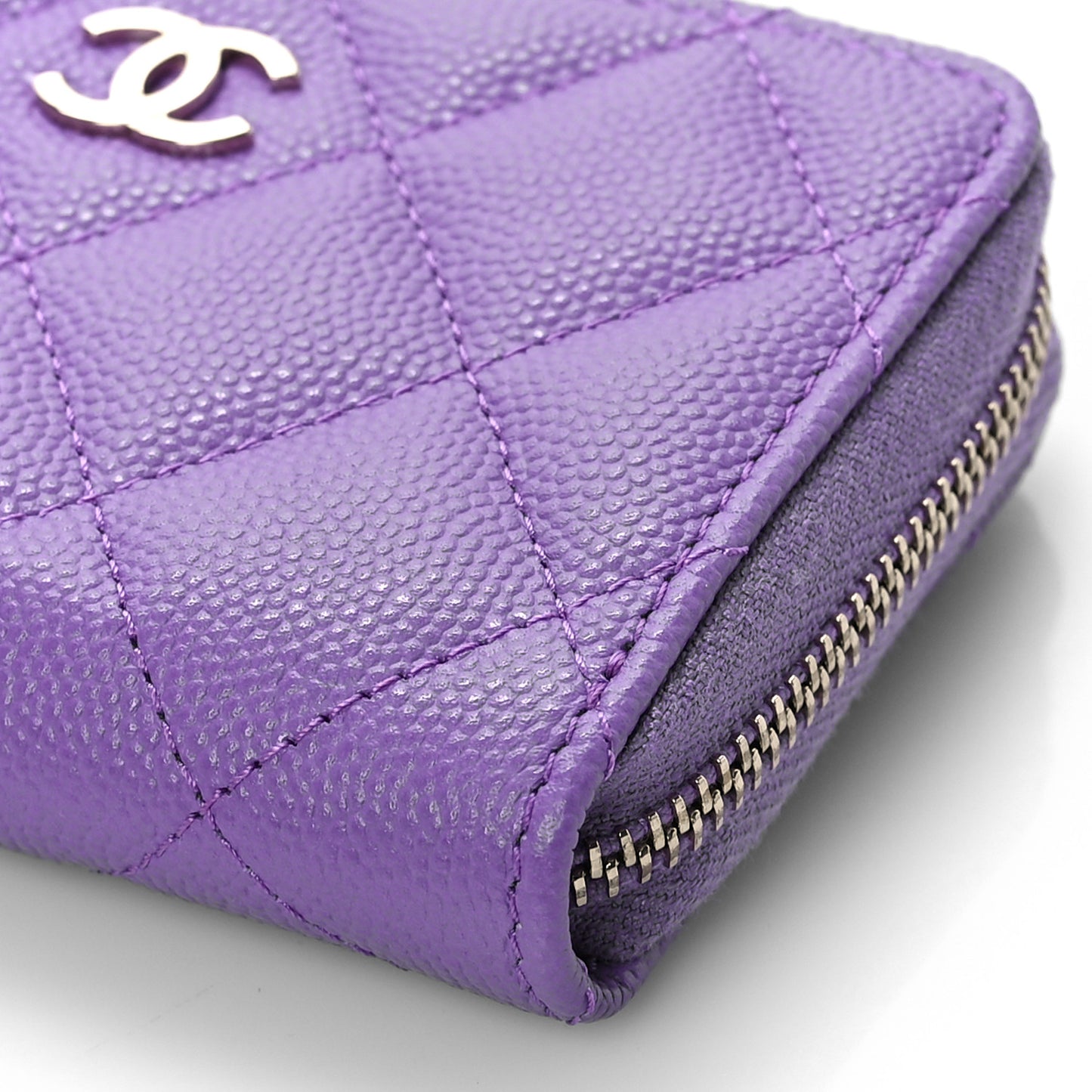 Caviar Quilted Zip Around Coin Purse Wallet Purple