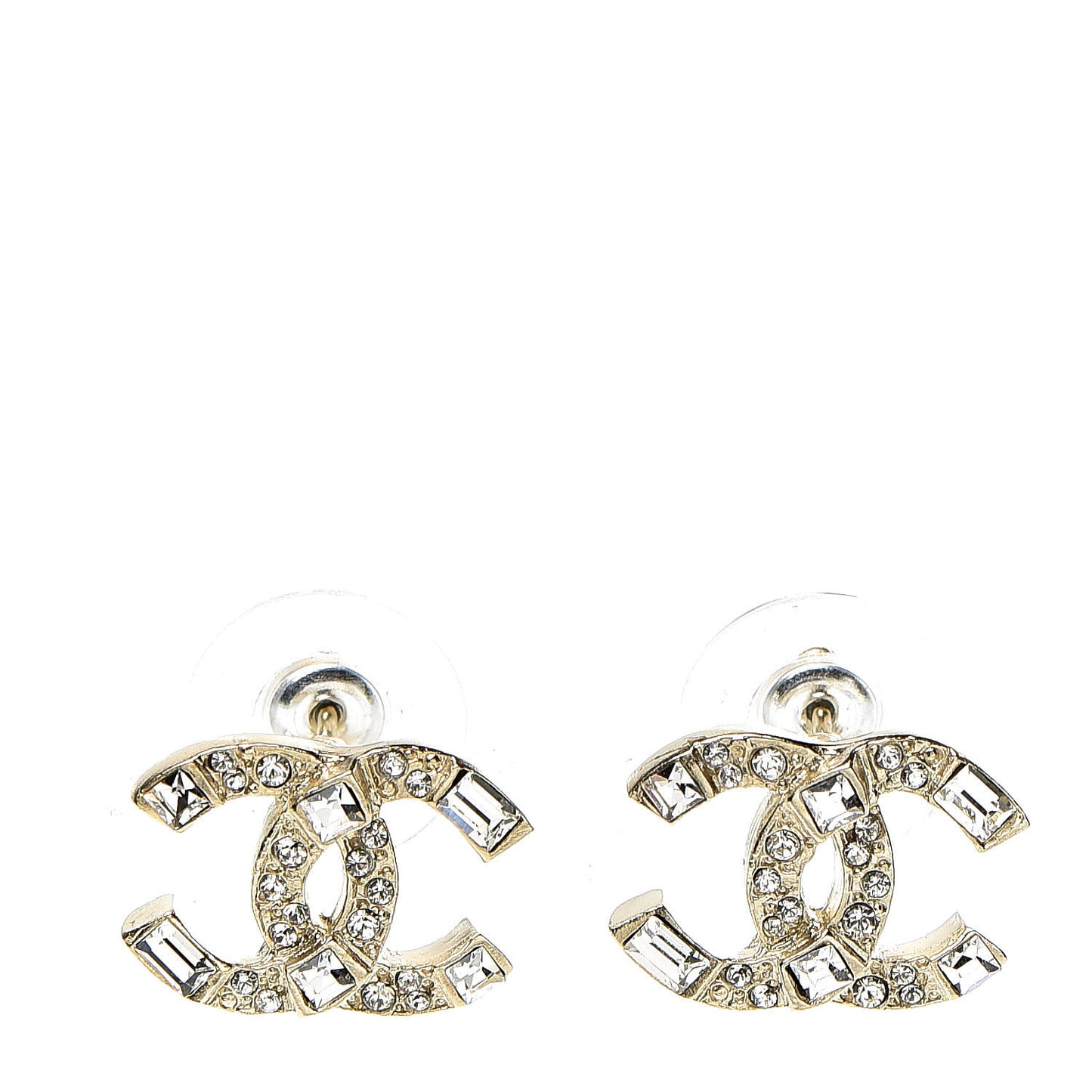 Crystal Baguette CC Earrings Gold