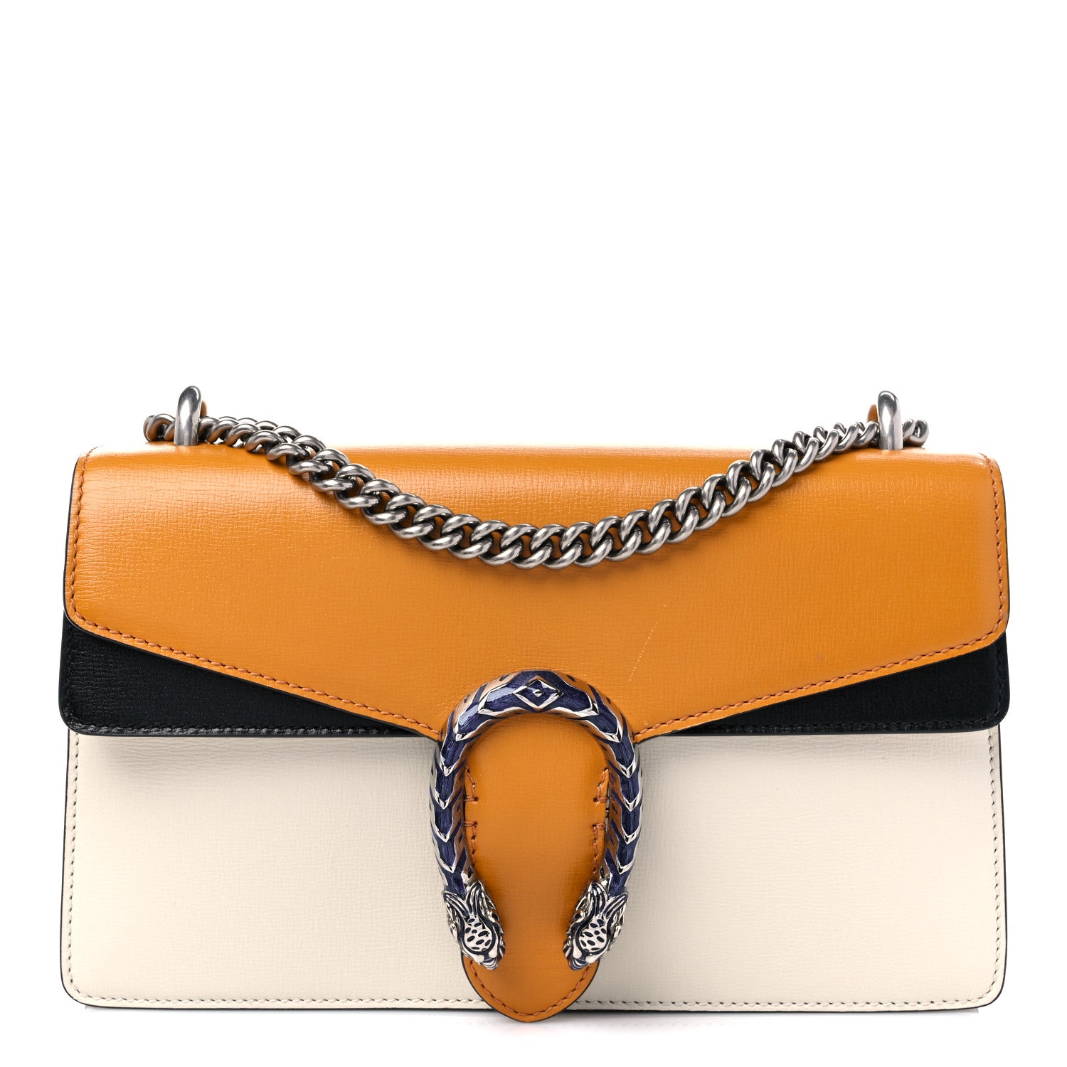 Gucci Azalea Calfskin Enamel Tri-Color Small Dionysus Shoulder Bag Mystic White Sun Oil Black Electric Blue 1 of 11