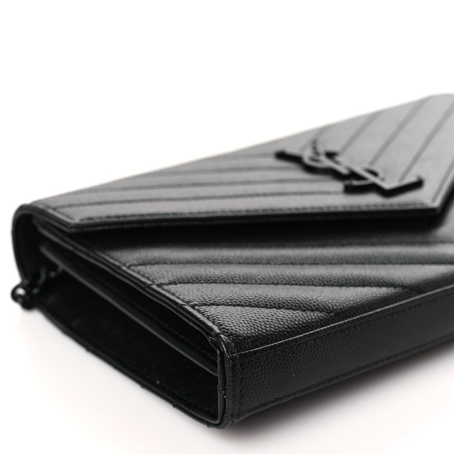 Grain De Poudre Matelasse Chevron Monogram Monochrome Chain Wallet Black