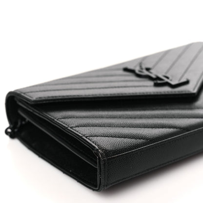 Saint Laurent Grain De Poudre Matelasse Chevron Monogram Monochrome Chain Wallet Black 7 of 9