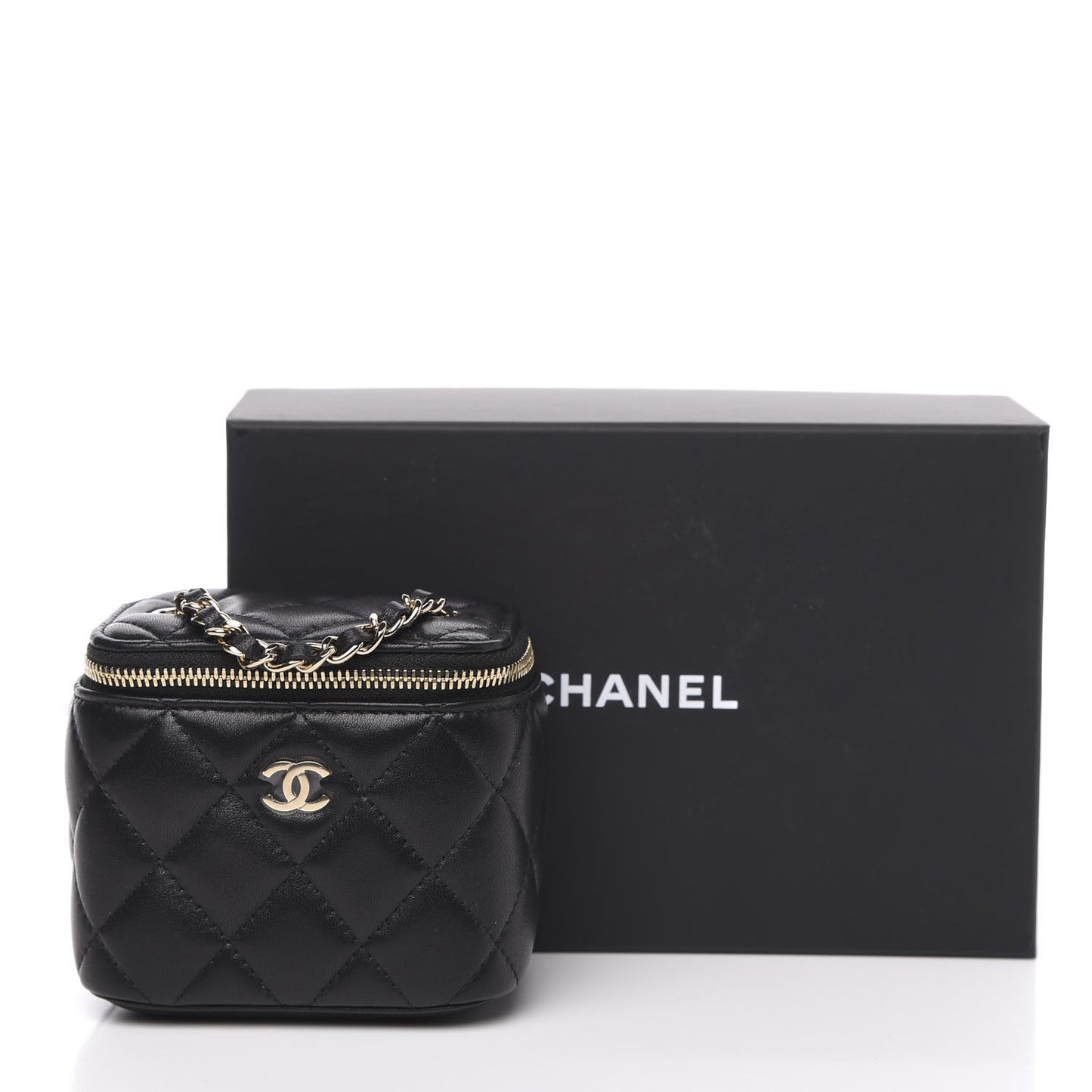 Lambskin Quilted Mini Vanity Case With Chain Black