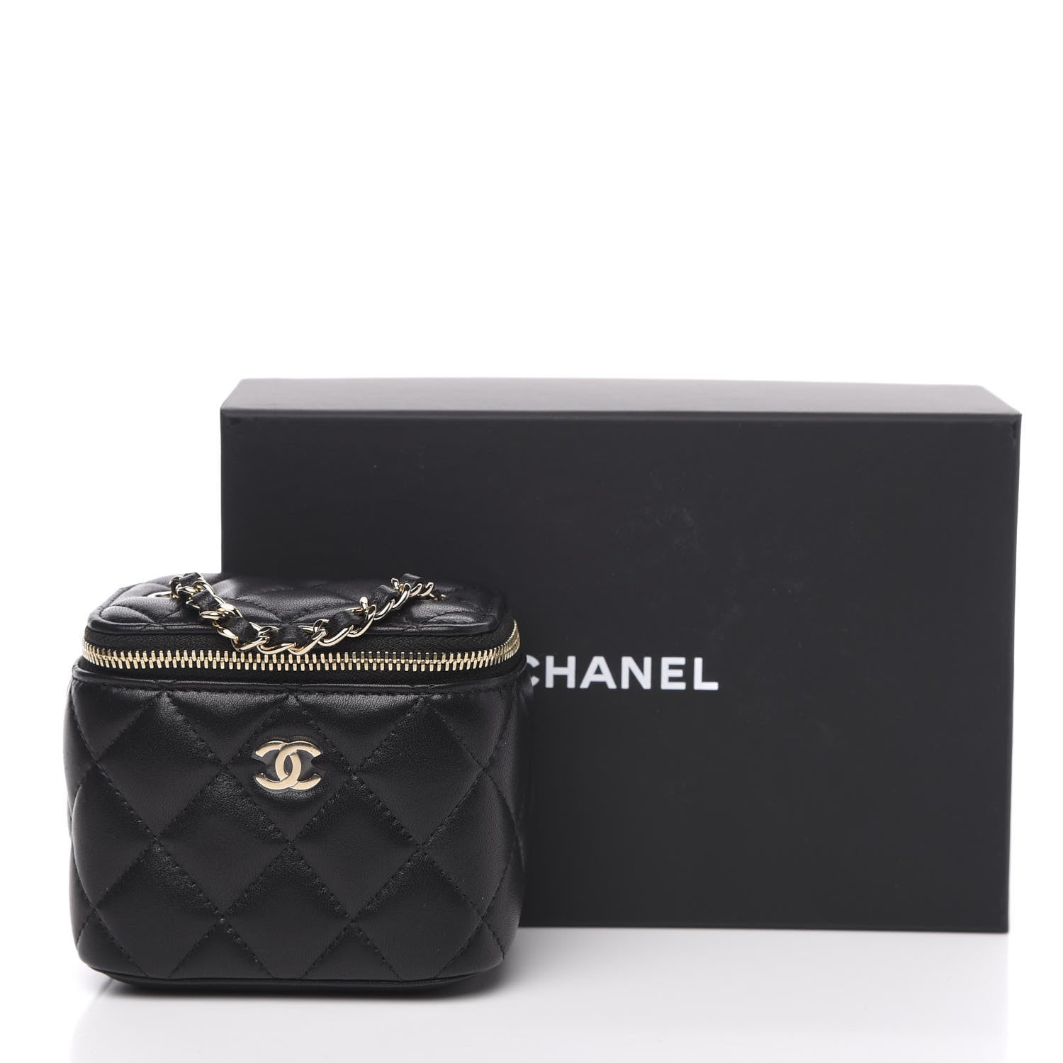 Chanel Lambskin Quilted Mini Vanity Case With Chain Black 10 of 10