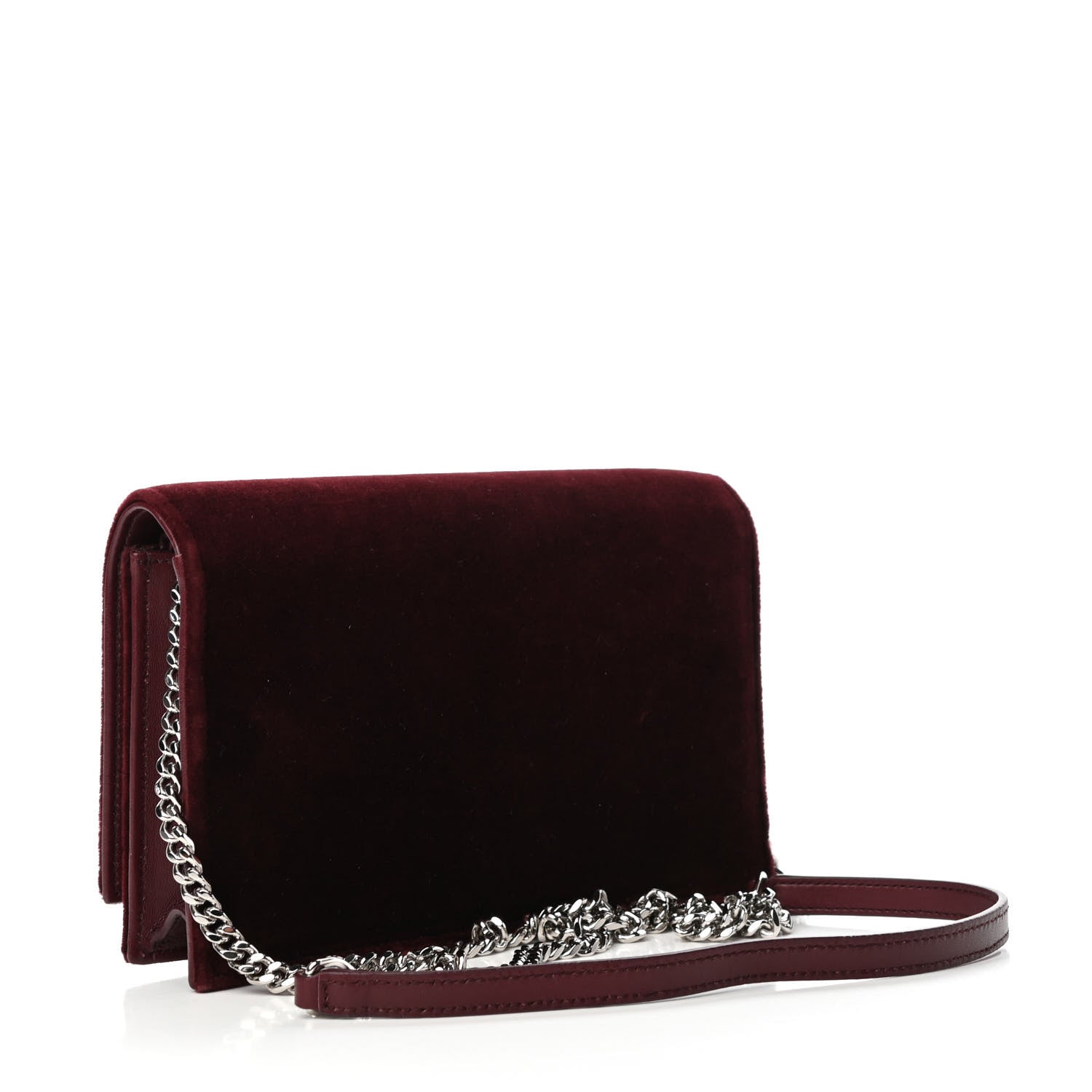 Saint Laurent Velvet Crystal Monogram Kate Tassel Shoulder Bag Burgundy 3 of 8