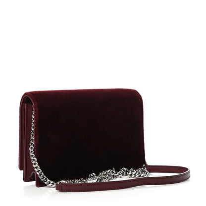Saint Laurent Velvet Crystal Monogram Kate Tassel Shoulder Bag Burgundy 3 of 8