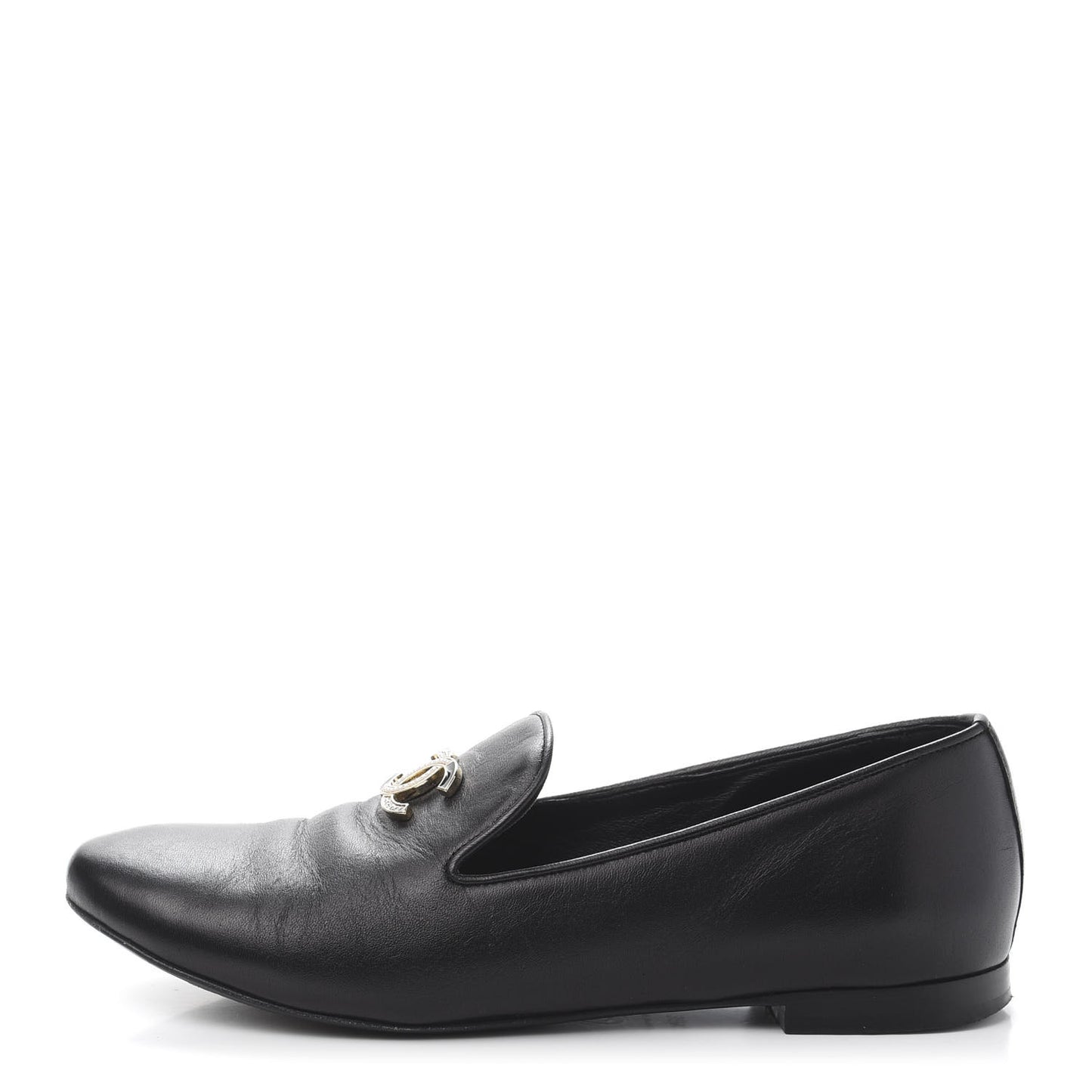Enamel Pearl Crystal Lambskin Womens CC Mocassin Loafers 36.5 Black