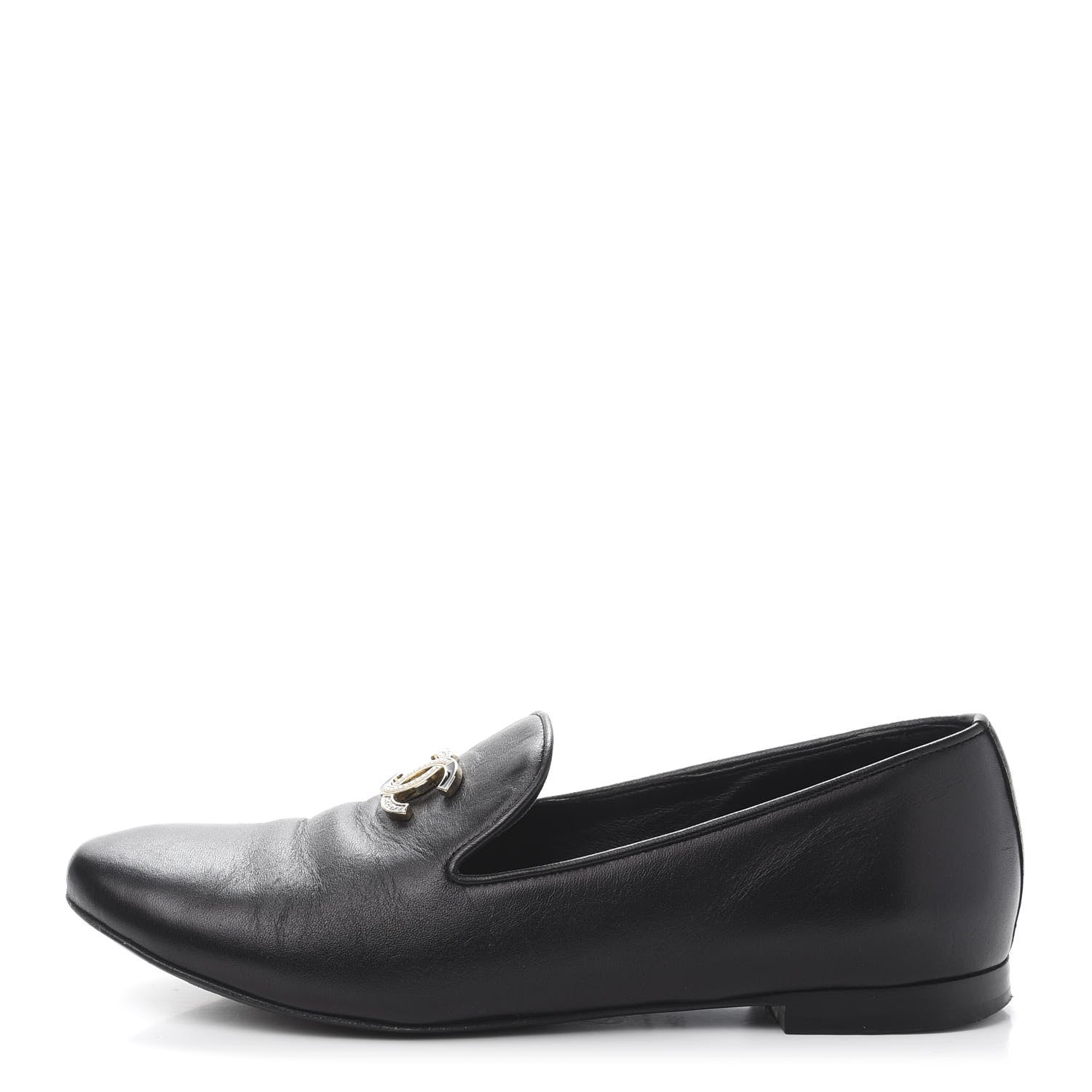 Chanel Enamel Pearl Crystal Lambskin Womens CC Mocassin Loafers 36.5 Black 1 of 10