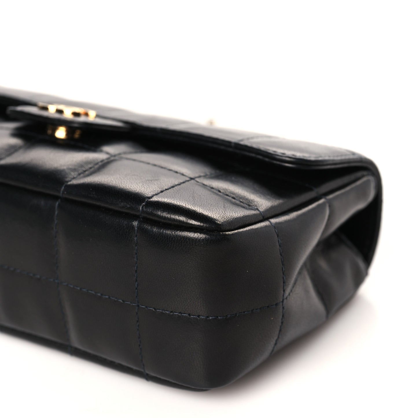 Lambskin Quilted Mini Chocolate Bar Camellia Flap Black