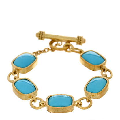 Elizabeth Locke 18K Yellow Gold Turquoise Link Hammered Toggle Bracelet 1 of 3