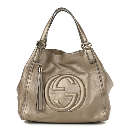 Gucci Metallic Pebbled Calfskin Medium Soho Shoulder Bag Golden Beige 1 of 13