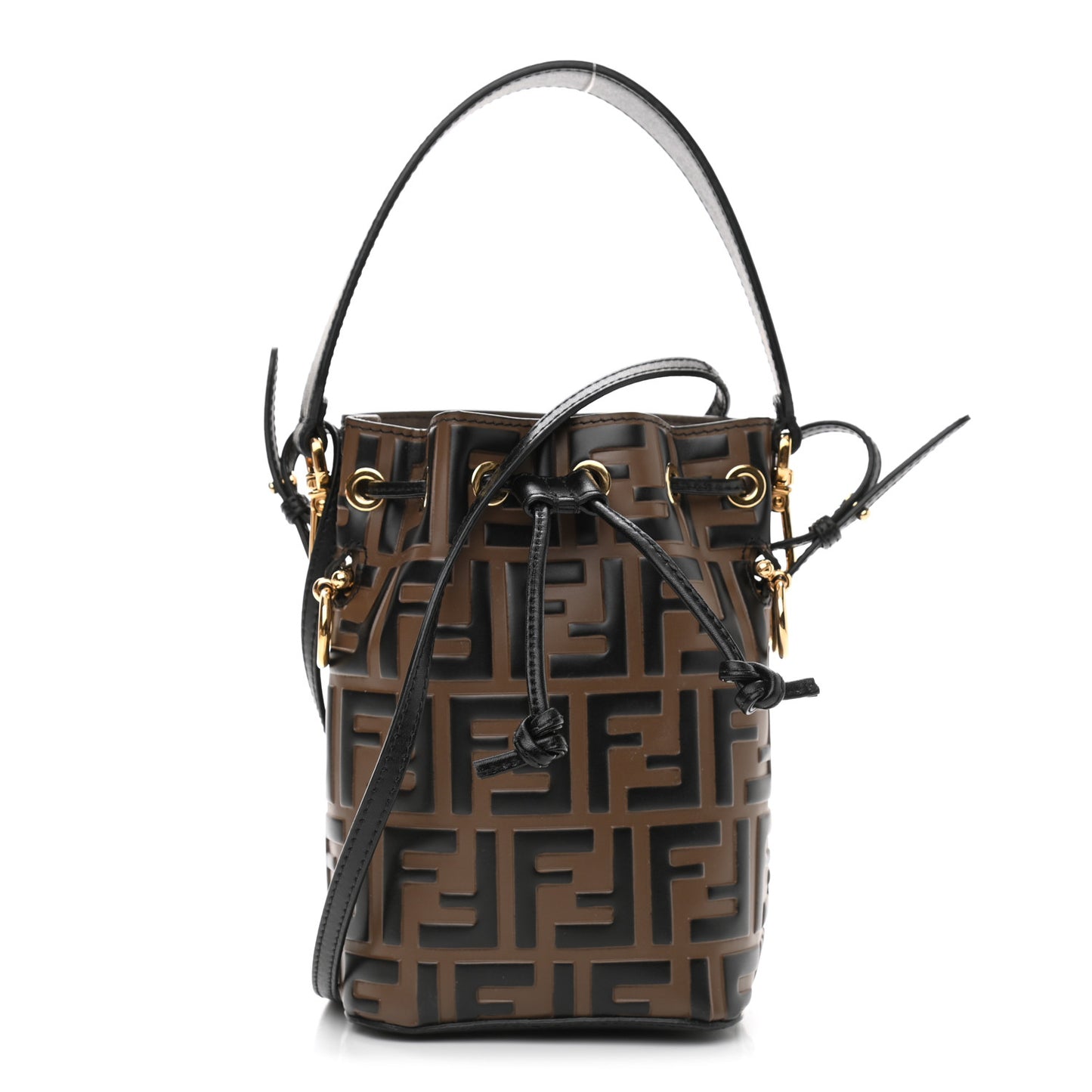 Vitello Liberty F is Fendi Bi-Color FF 1974 Embossed Mini Mon Tresor Bucket Bag Maya Black