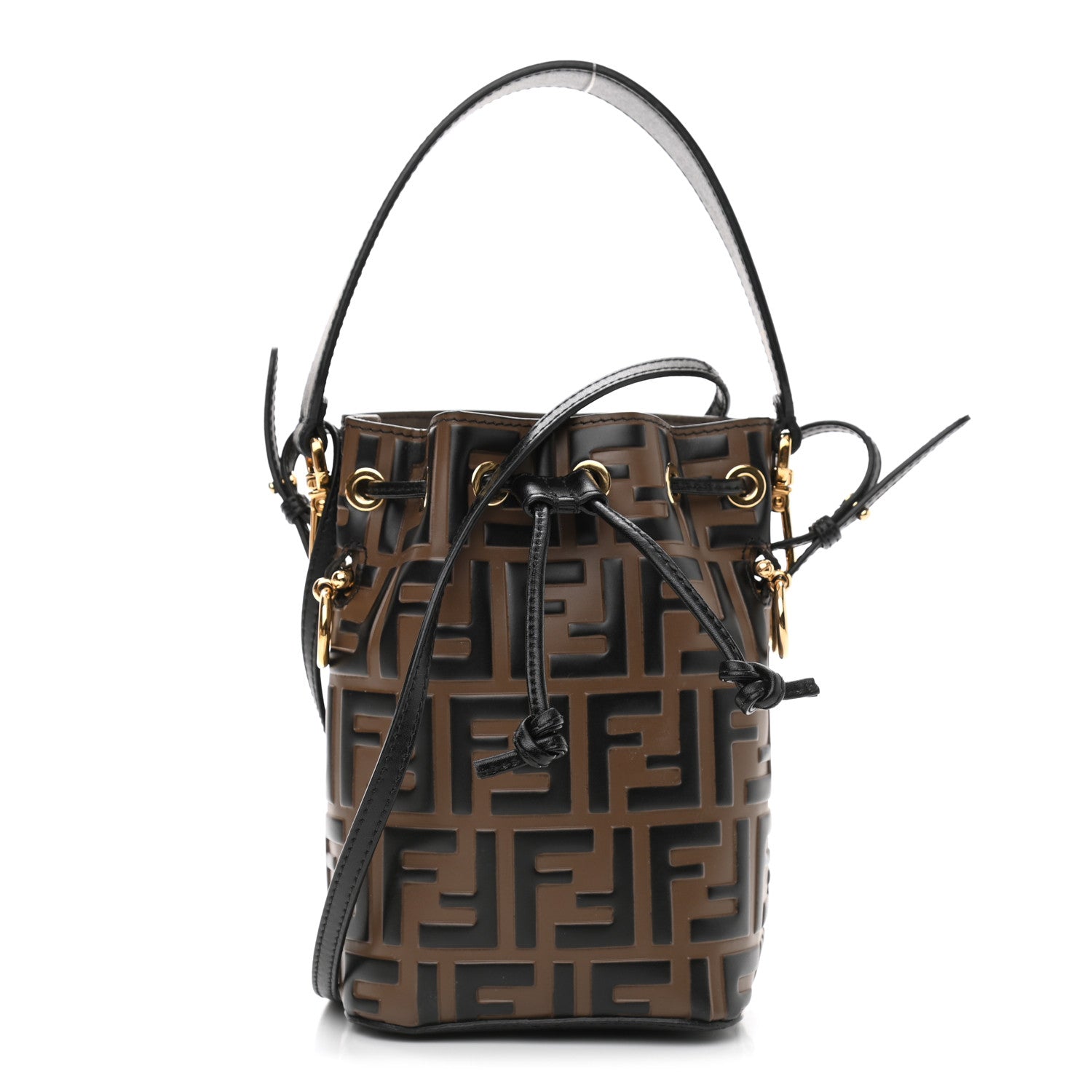 Fendi Vitello Liberty F is Fendi Bi-Color FF 1974 Embossed Mini Mon Tresor Bucket Bag Maya Black 1 of 12
