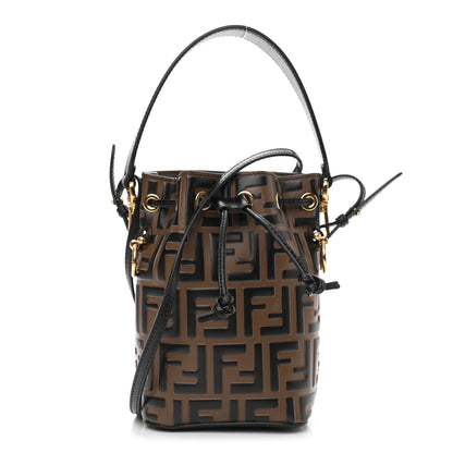 Fendi Vitello Liberty F is Fendi Bi-Color FF 1974 Embossed Mini Mon Tresor Bucket Bag Maya Black 1 of 12