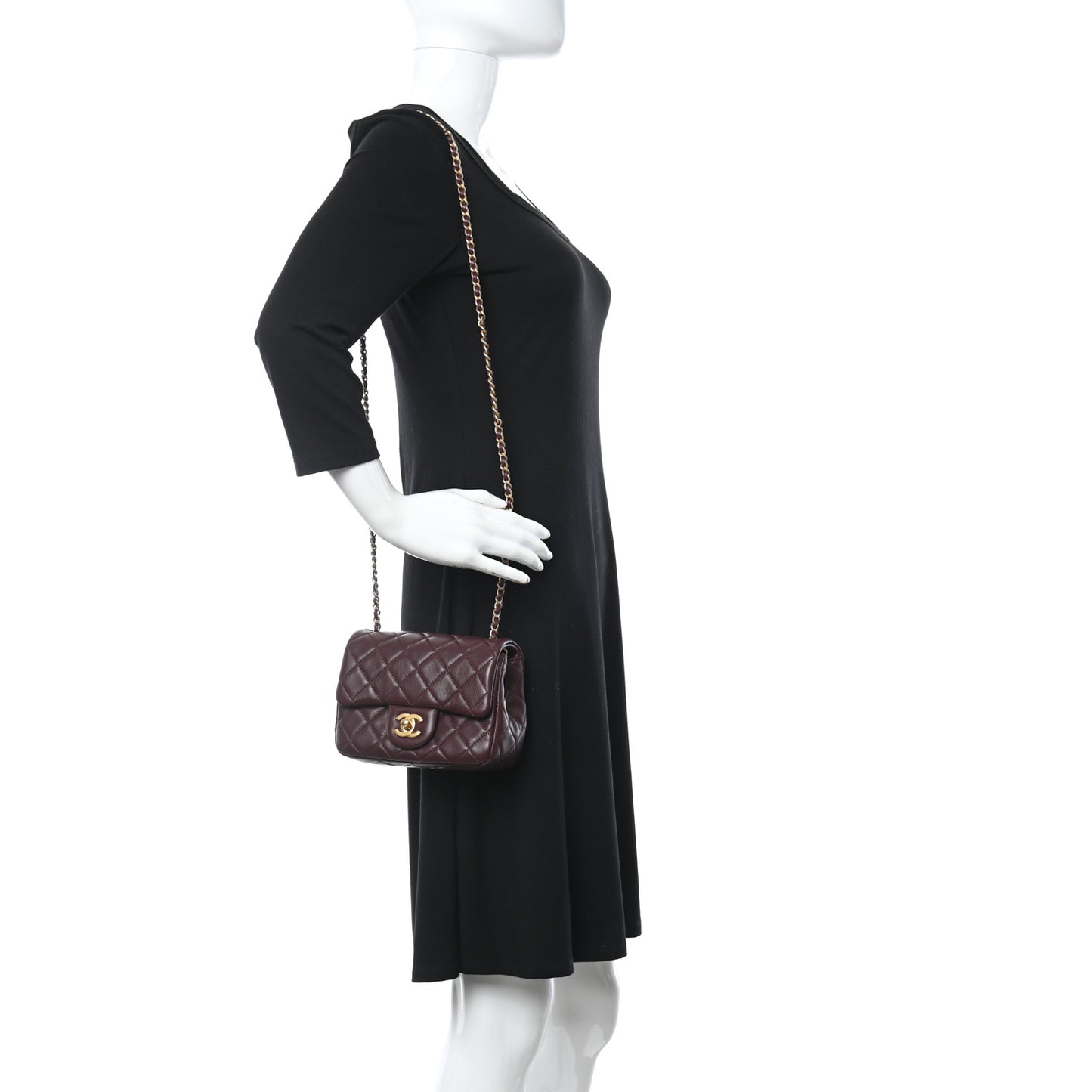 Lambskin Quilted Mini Pearl Crush Flap Burgundy