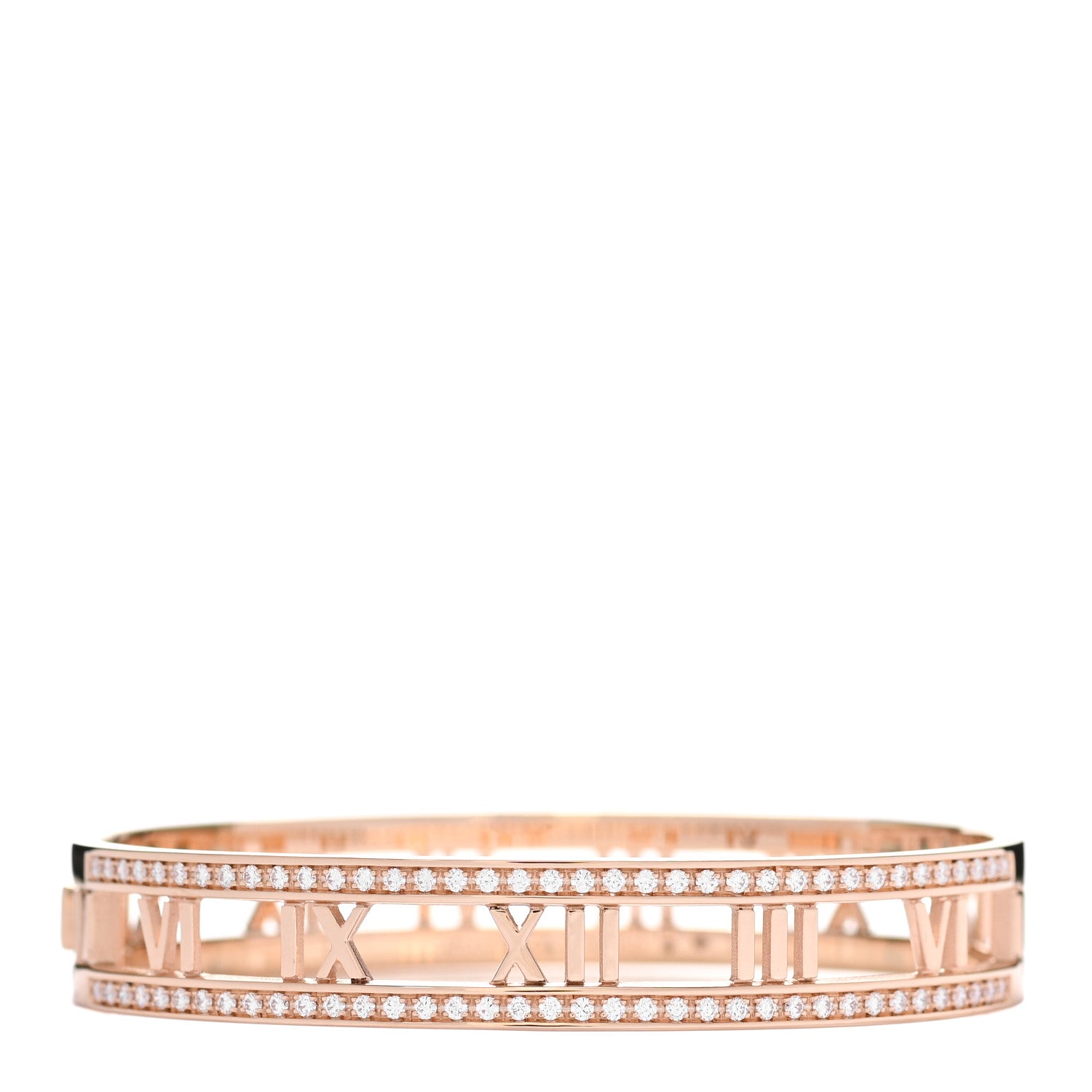 Tiffany 18K Rose Gold Diamond Atlas Open Hinged Bangle Bracelet 1 of 4