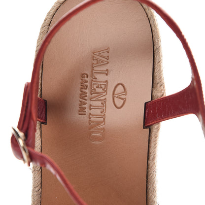 Valentino Garavani Suede Calfskin Tropical Bow Espadrille Platform Wedge Sandals 37 Red 7 of 9