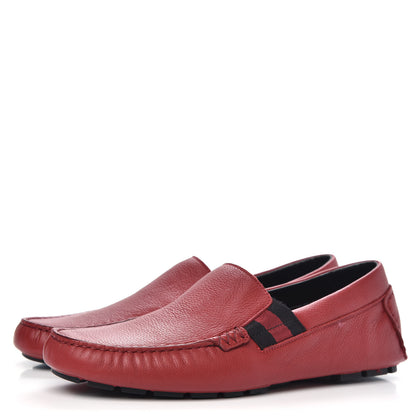 Gucci Calfskin Web Mens Driver Loafers 7.5 Red 3 of 10