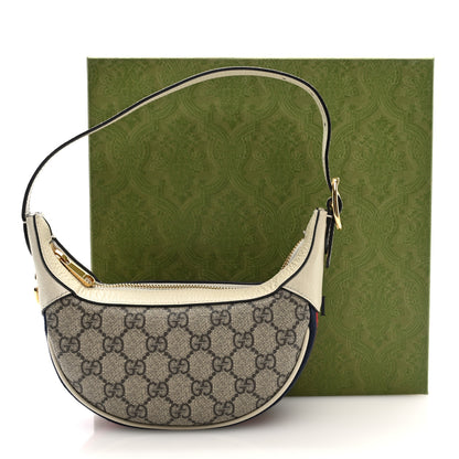 Gucci GG Supreme Monogram Textured Dollar Calfskin Web Mini Ophidia Half Moon Hobo Beige Ebony Mystic White 10 of 10