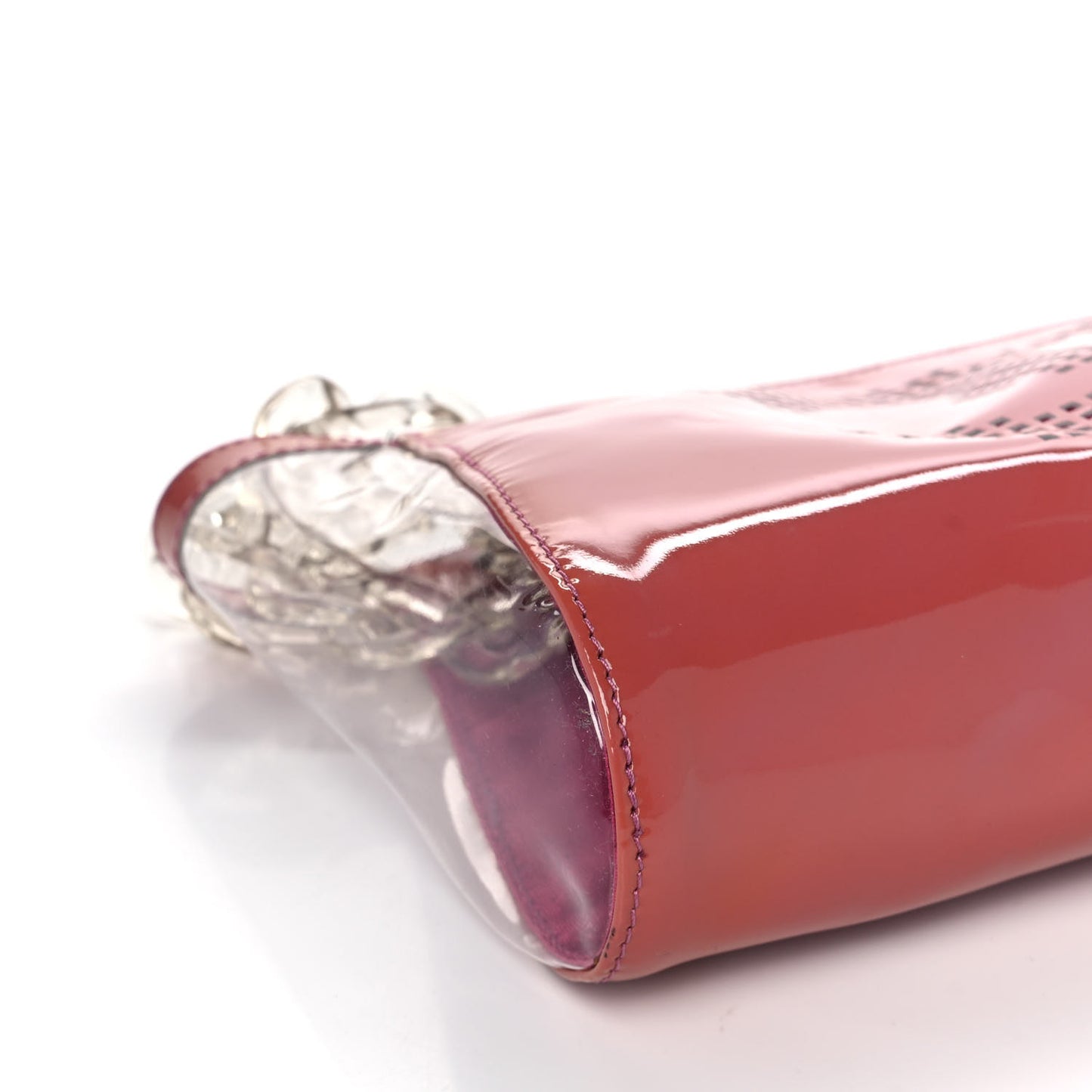 PVC Patent Calfskin Perforated CC Clutch Pink