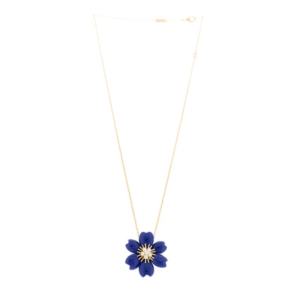 Van Cleef & Arpels 18K Yellow Gold Diamond Lapis Lazuli Small Rose De Noel Pendant Necklace 3 of 6