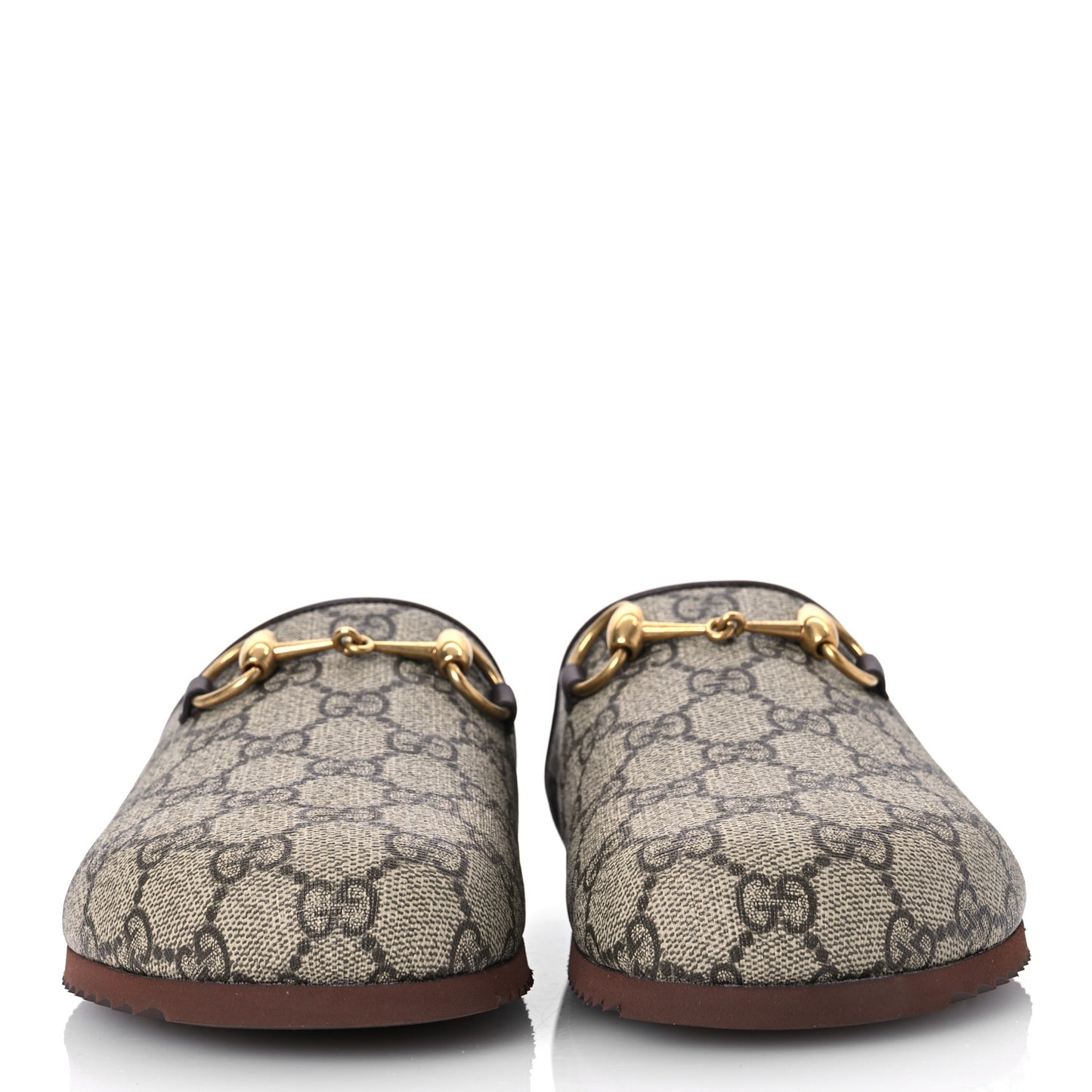 GG Supreme Monogram Miro Soft Calfskin Womens Horsebit Slippers 36 Beige Ebony New Acero