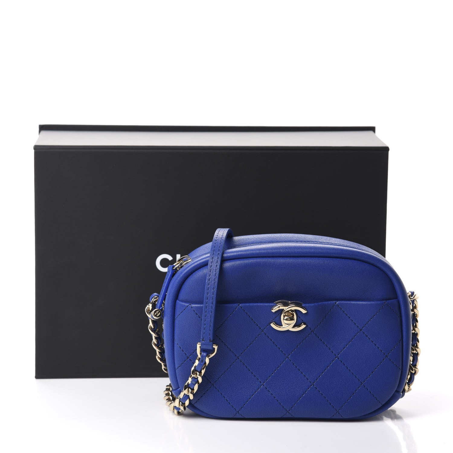 Chanel Goatskin Quilted Small Casual Trip Camera Case Blue 11 of 11