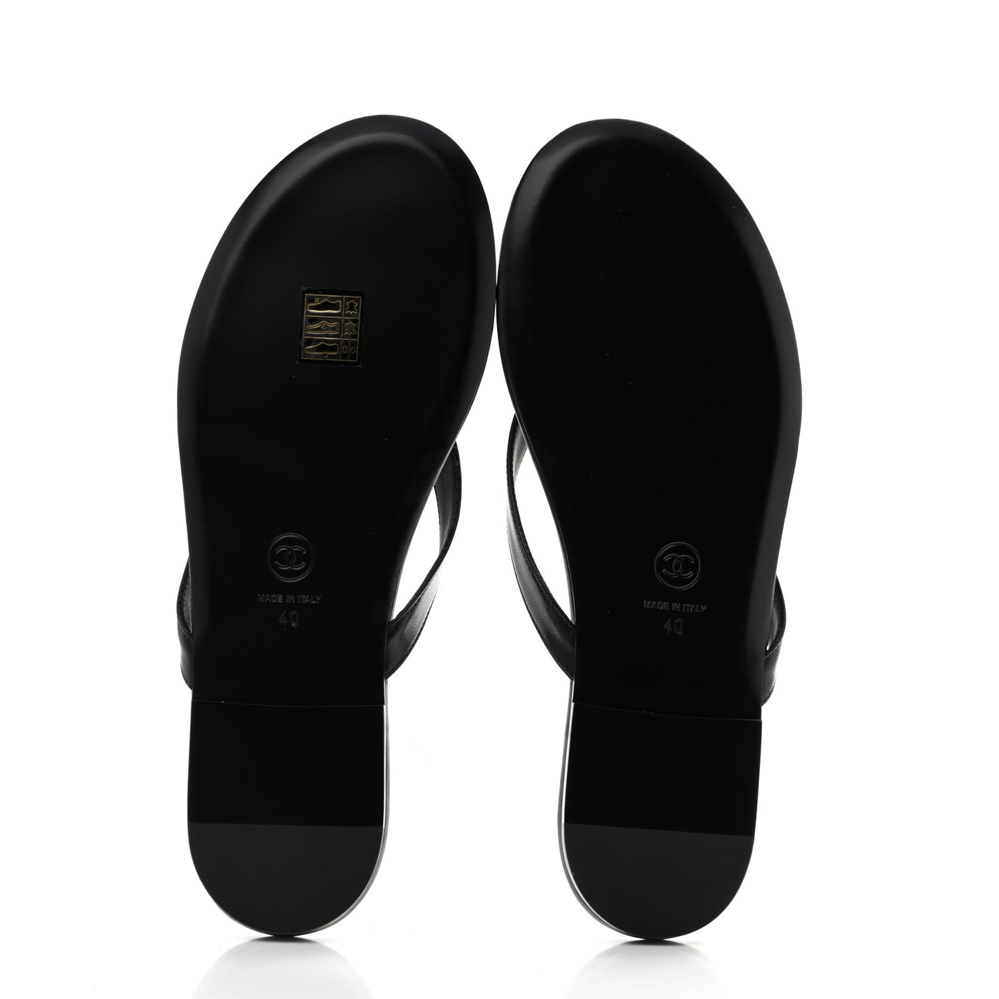 Shiny Lambskin Crystal CC Thong Sandals 40 Black