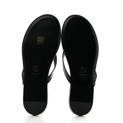 Chanel Shiny Lambskin Crystal CC Thong Sandals 40 Black 6 of 11